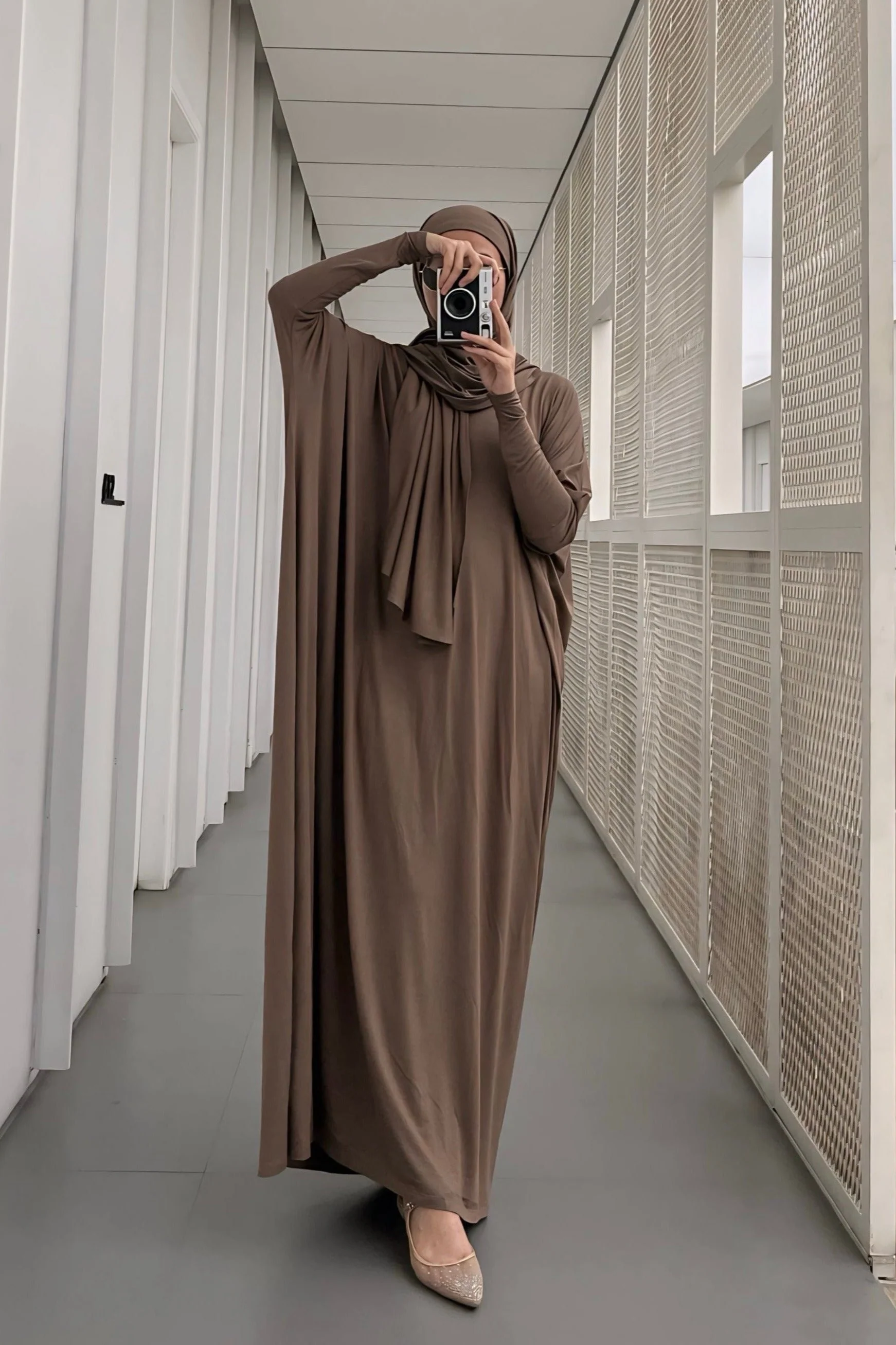 Batwing Plain Set - One Set Hijab Pasmina dan Dress Wanita - Image 3